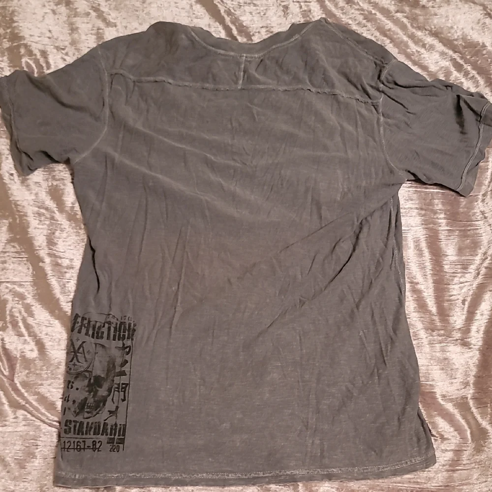 Men's Affliction Henley Large Gray And Black 3 Button Short Sleeve Shirt - Picture 6 of 9
